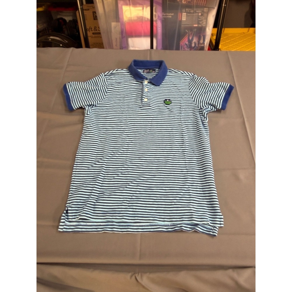 Bonobos Golf Mens Small Blue Striped Short Sleeve‎ Cotton Polo Shirt Logo